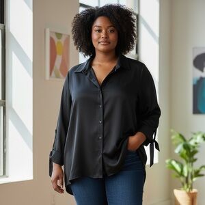 11 Honoré Stevie Shirt long sleeve full front button black size 18 top